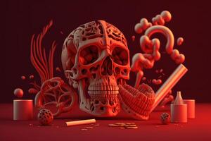No tobacco day, Stop smoking background with skeleton. Created photo
