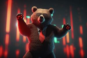 Bear bearish divergence in stock market and Crypto currency with red graph background. Created photo