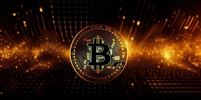 Crypto currency golden bitcoin background, Financial investment concept. photo