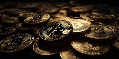 Crypto currency golden bitcoin background, Financial investment concept. photo