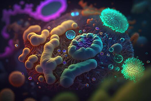 Bacteria cells under microscope background, Bacteria disease epidemic. photo