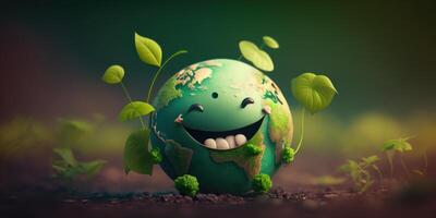 Joyful Earth character laughting on green background, Happy Earth day, World laughter day. photo