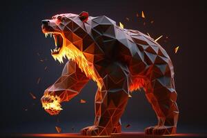 Fire sculpture of a Bear, Bearish in Stock market and Crypto currency. photo