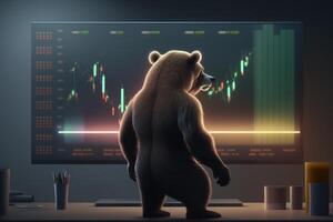 Bear bearish divergence in Stock market and Crypto currency, Bear trading with coloful graph background. Created photo