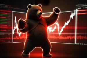 Bear bearish divergence in stock market and Crypto currency with red graph background. Created photo