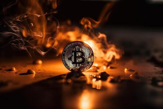 Burning bitcoin background, Crypto currency investment concept. photo