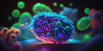 bacterias células debajo microscopio fondo, bacterias enfermedad epidemia. generativo ai foto