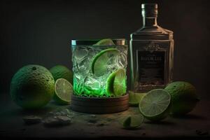 A glass of cocktail with glowing light background. Created photo