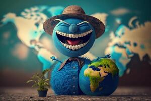 Joker Earth character laughting background, Happy Earth day, World laughter day. photo