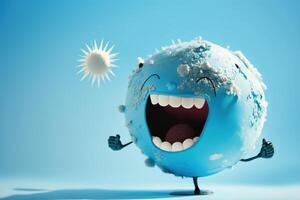 Joyful Earth character laughting on blue background, Happy Earth day, World laughter day. photo