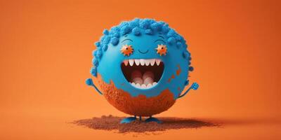 Cute Earth character laughting on orange background, Happy Earth day, World laughter day. photo
