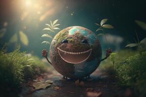 Joyful Earth character laughting background, Happy Earth day, World laughter day. photo