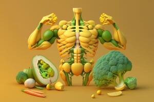 Vegetables forming a human body metabolism and nutrition, Eating Diet Food for Energy and Digestion. Created photo