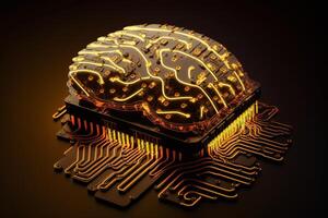 Circuit board in shape of Artificial intelligence Brain, AI Machine learning concept. photo