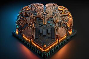 Circuit board in shape of Artificial intelligence Brain, AI Machine learning concept. photo