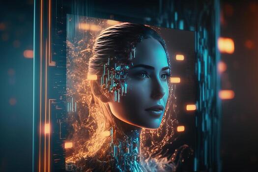 Artificial intelligence AI Machine learning or Research of robot and cyborg development. photo