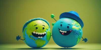 Joyful Earth character laughting on green background, Happy Earth day, World laughter day. photo