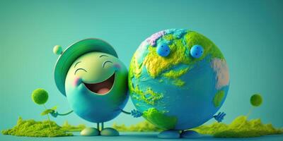 Joyful Earth character laughting on blue background, Happy Earth day, World laughter day. photo