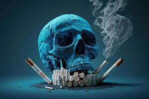 World no tobacco day background, No smoking concept with skull and cigarette. photo