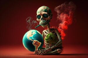 World no tobacco day background, No smoking concept with skeleton smoking. photo