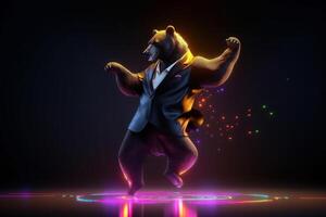 oso bailando y celebrando fondo, osuno en valores mercado y cripto divisa. creado generativo ai foto