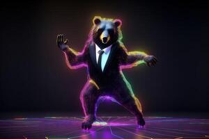 Bear dancing and celebrating background, Bearish in Stock market and Crypto currency. Created photo