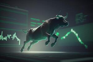 Bull bullish divergence in Stock market and Crypto currency with green graph background. Created photo