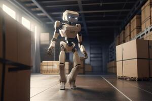 Smart Robotic observes and check in warehouse, Distribution logistics center concept. Created photo