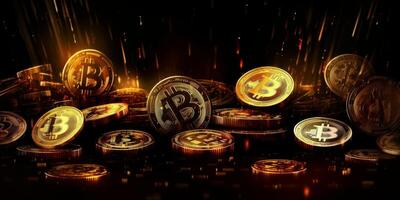 Crypto currency golden bitcoin background, Financial investment concept. photo