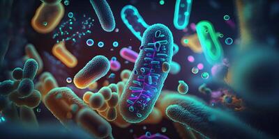 Bacteria cells under microscope background, Bacteria disease epidemic. photo