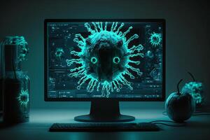 Computer Virus Background. Malware, Ransomware, Spam, Phishing, Hacked or Attact Computer Concept. photo