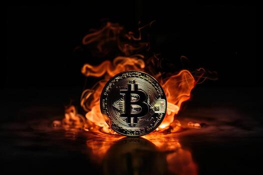 Burning bitcoin background, Crypto currency investment concept. photo