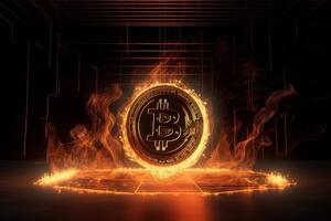 Burning bitcoin background, Crypto currency investment concept. photo