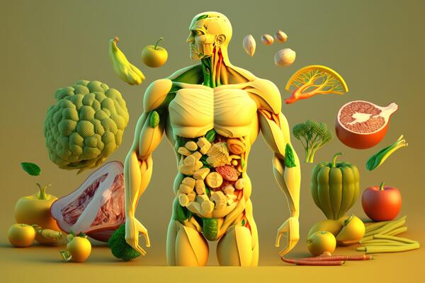 Premium Photo  Fruits forming a human body metabolism and nutrition Eating  Diet Food for Energy and Digestion