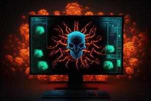 Computer Virus Background. Malware, Ransomware, Spam, Phishing, Hacked or Attact Computer Concept. photo