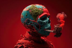 World no tobacco day background, No smoking concept with skeleton smoking. photo