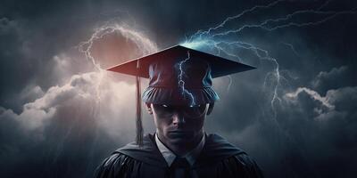 Student graduates of the university, Graduation day Concept, Congratulation the graduates in school. photo