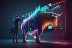 Bull bullish divergence in Stock market and Crypto currency with colorful graph. Created photo