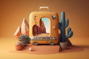 Stunning realistic travel around the world concept on pastel color background. Created with photo