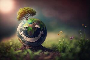 Joyful Earth character laughting background, Happy Earth day, World laughter day. photo