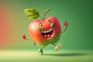 Joyful apple character laughting in fantasy world background. Created Generativa ai photo