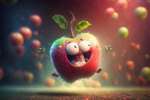 Joyful apple character laughting in fantasy world background. Created Generativa ai photo