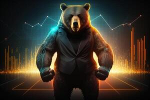 Bear bearish divergence in Stock market and Crypto currency, Bear trading with coloful graph background. Created photo