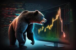 Bear bearish divergence in Stock market and Crypto currency, Bear trading with coloful graph background. Created photo