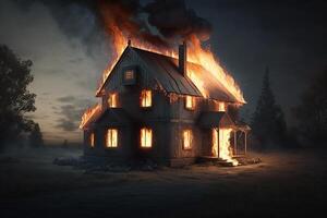 House or fire and Burning down, Home insurance concept. photo