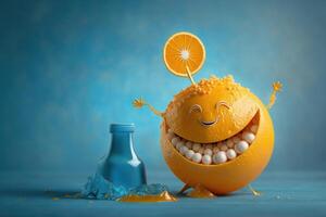 Cheerful Orange character smiling on green background. Created photo