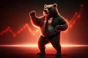 Bear bearish divergence in stock market and Crypto currency with red graph background. Created photo