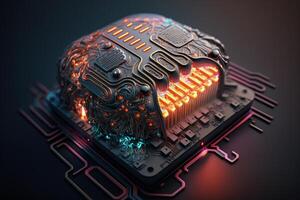 Circuit board in shape of Artificial intelligence Brain, AI Machine learning concept. photo