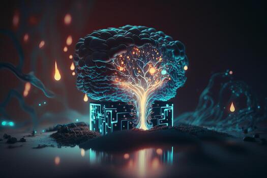 Artificial intelligence AI Machine learning or Research of robot and cyborg development. photo