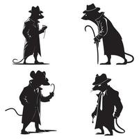 Detective rat vector silhouette. detective rat silhouette vector. mafia rat vector